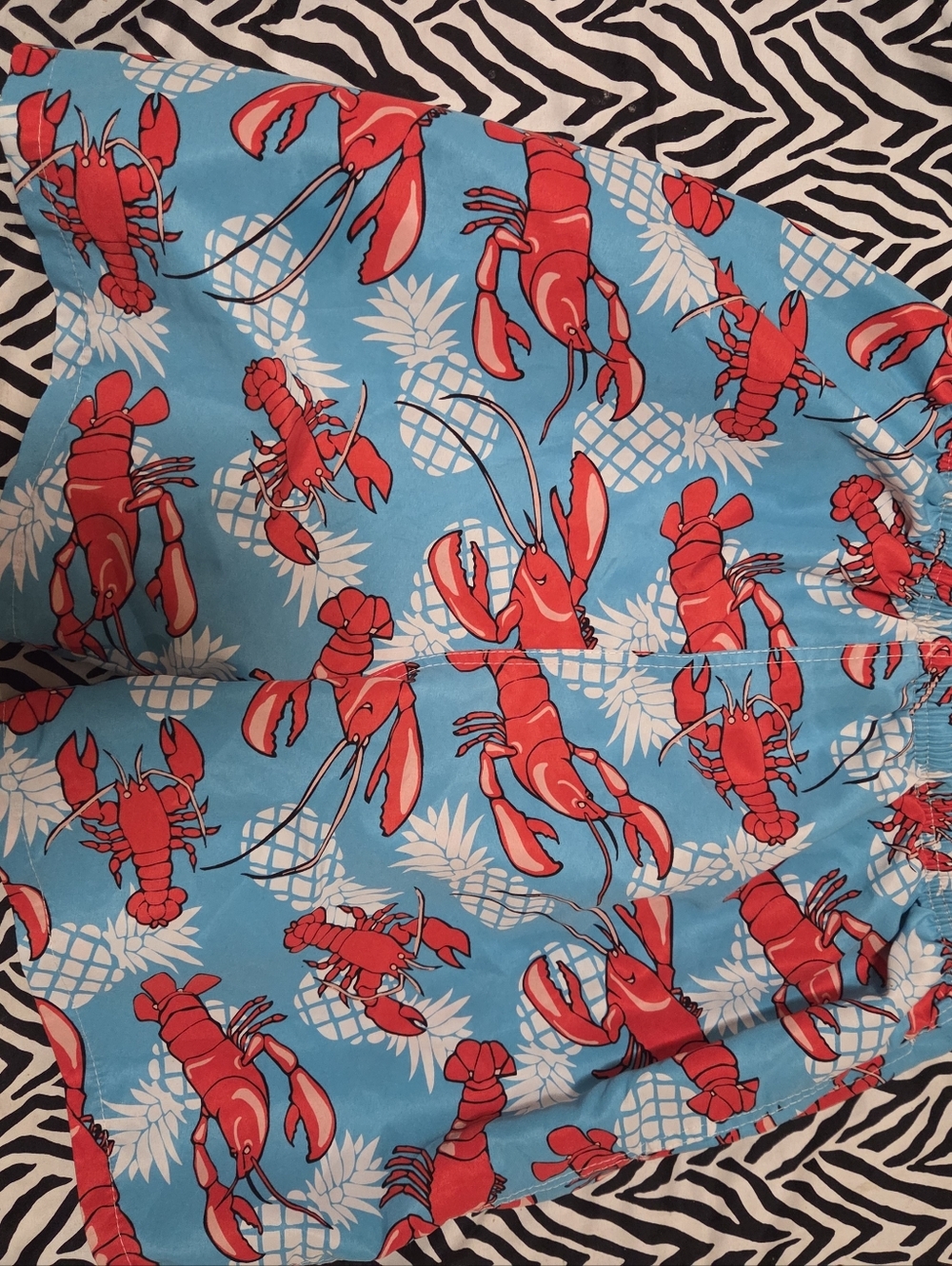 Men One-Piece Swimsuit in Bright Blue with Red Lobster Print